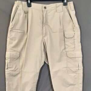 5.11 Tactical Series Cargo Pants Men's 36x30 Beige Canvas Workwear Zip Pockets.